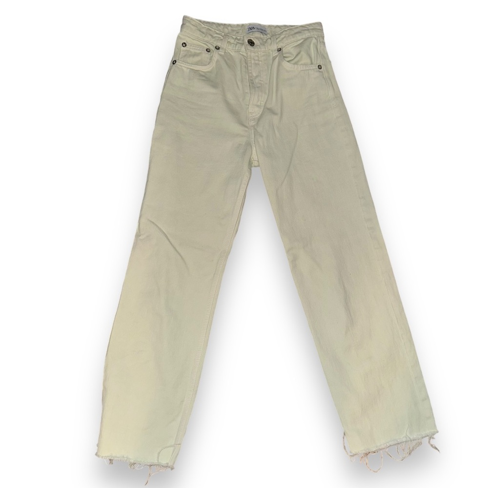 Zara off white button fly straight leg jeans